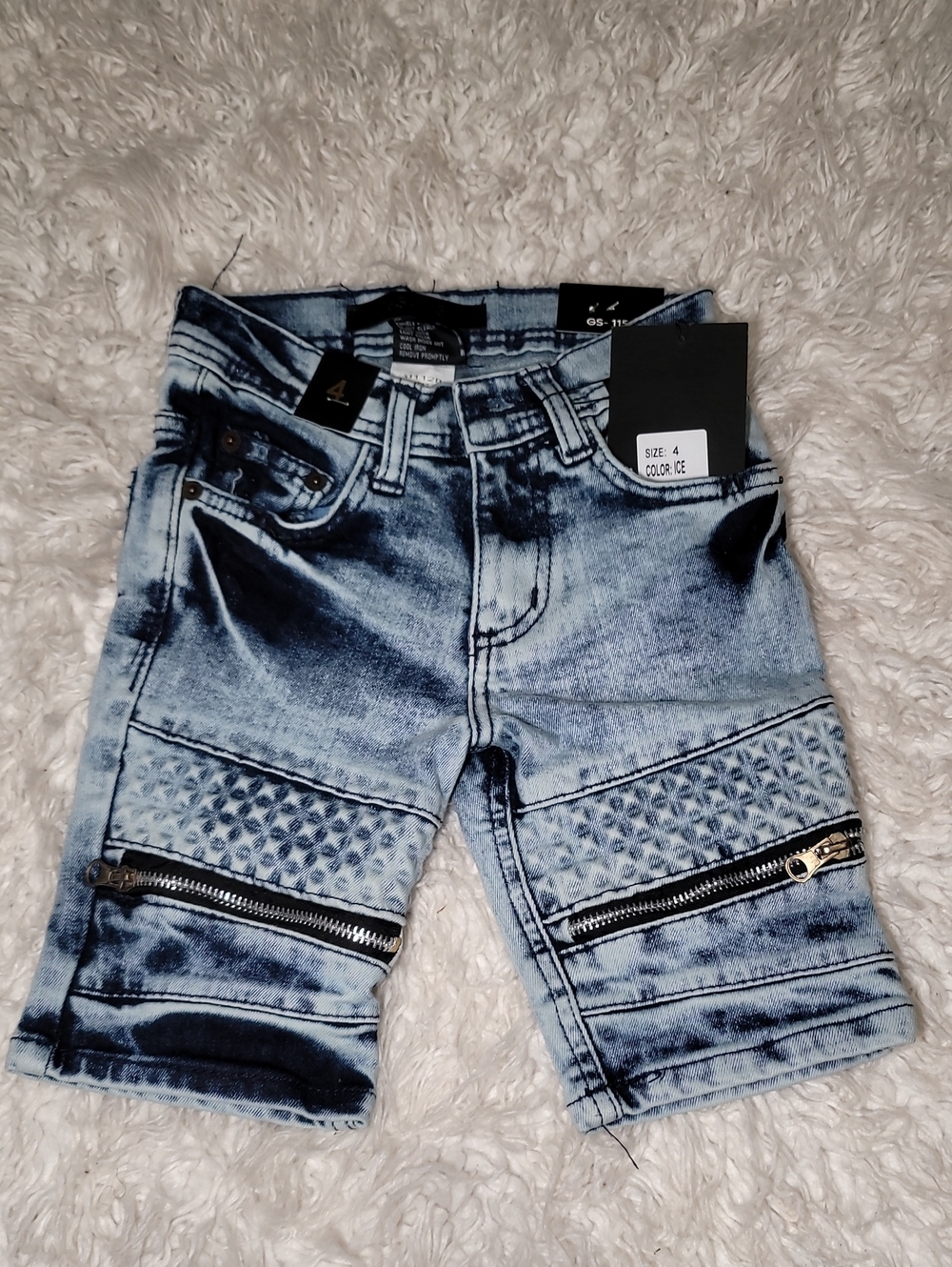Kids Ice Blue Washed Denim Shorts with Zip Detail